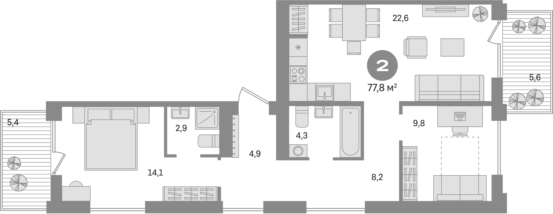 Планировка — Пшеница, 3-комн., 67 м²
