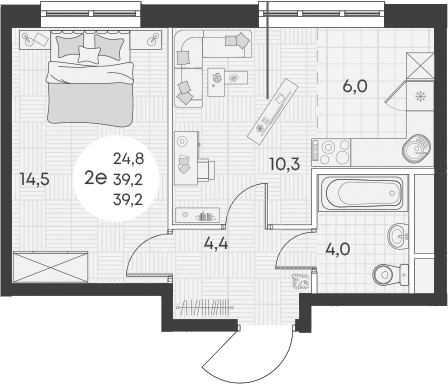 Планировка — Green Apple, 2-комн., 39 м²