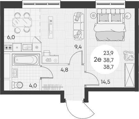 Планировка — Green Apple, 2-комн., 39 м²