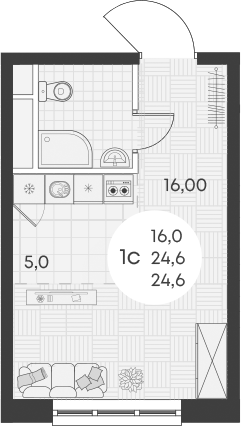 Планировка — Green Apple, Студия, 25 м²