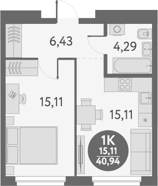 Планировка — Первый на Титова, 1-комн., 41 м²