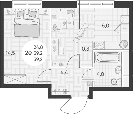 Планировка — Green Apple, 2-комн., 39 м²