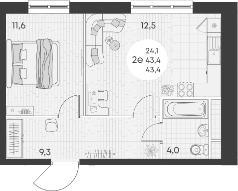 Планировка — Green Apple, 2-комн., 43 м²