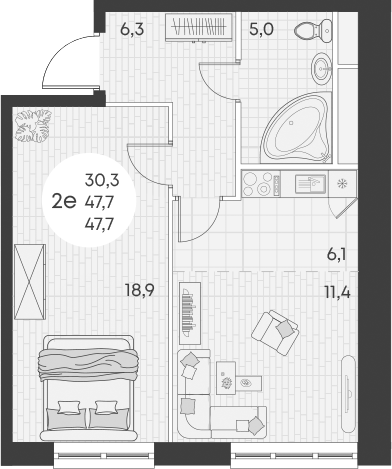 Планировка — Green Apple, 2-комн., 48 м²