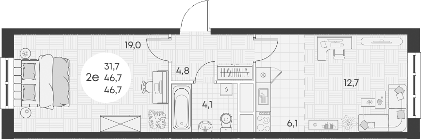 Планировка — Green Apple, 2-комн., 47 м²