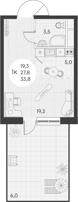 Планировка — Green Apple, Студия, 28 м²