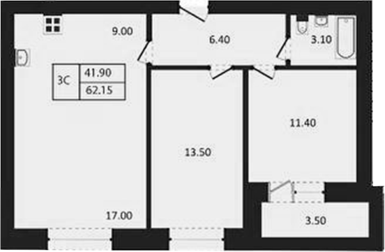 Планировка — Дивноград, 3-комн., 60 м²
