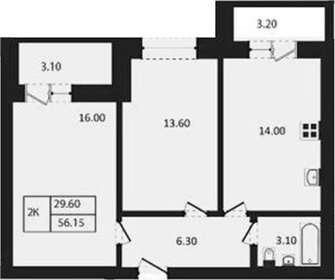 Планировка — Дивноград, 2-комн., 53 м²