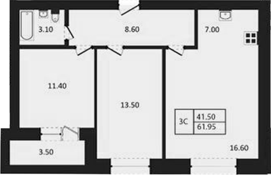 Планировка — Дивноград, 3-комн., 60 м²