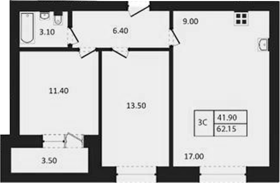Планировка — Дивноград, 3-комн., 60 м²