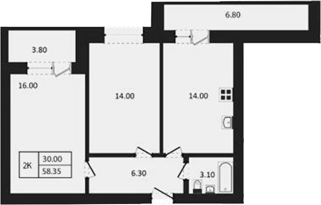 Планировка — Дивноград, 2-комн., 54 м²