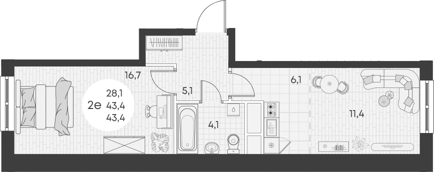 Планировка — Green Apple, 2-комн., 43 м²