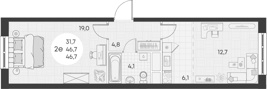 Планировка — Green Apple, 2-комн., 47 м²