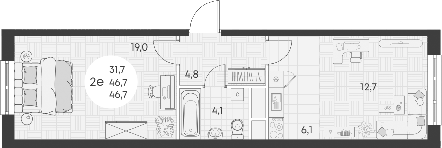 Планировка — Green Apple, 2-комн., 47 м²