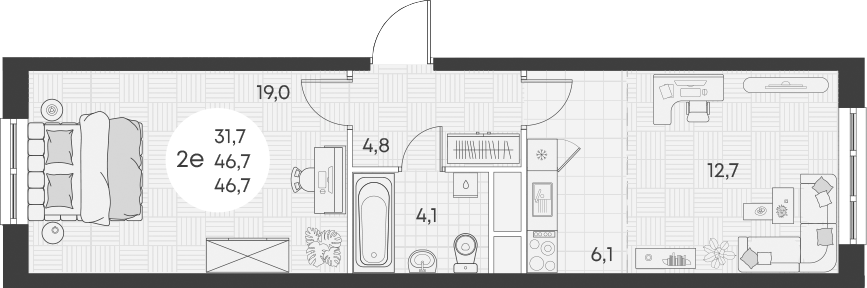 Планировка — Green Apple, 2-комн., 47 м²