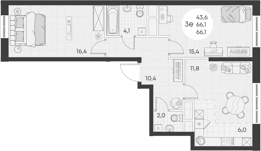 Планировка — Green Apple, 3-комн., 66 м²