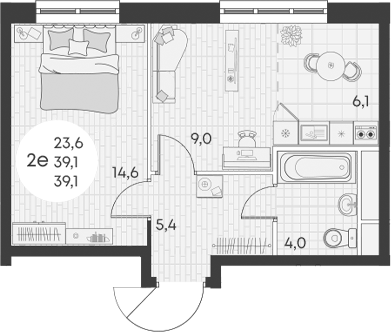 Планировка — Green Apple, 2-комн., 39 м²