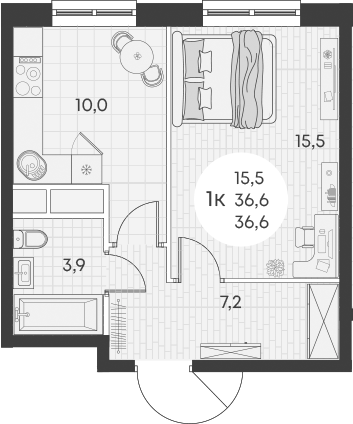 Планировка — Green Apple, 1-комн., 37 м²