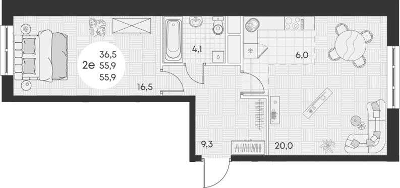 Планировка — Green Apple, 2-комн., 56 м²