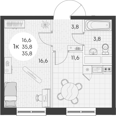 Планировка — Green Apple, 1-комн., 36 м²