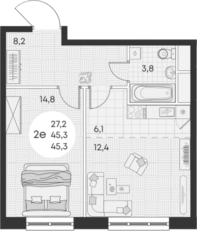Планировка — Green Apple, 2-комн., 45 м²