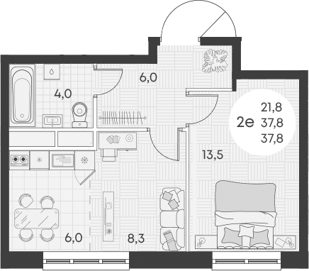 Планировка — Green Apple, 2-комн., 38 м²