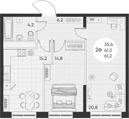 Планировка — Green Apple, 2-комн., 61 м²