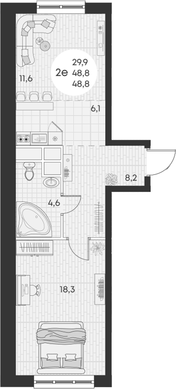 Планировка — Green Apple, 2-комн., 49 м²