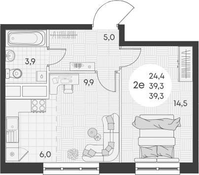 Планировка — Green Apple, 2-комн., 39 м²