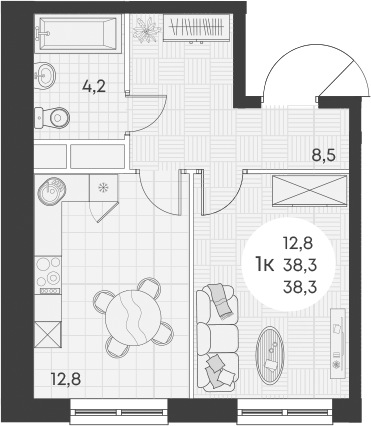 Планировка — Green Apple, 1-комн., 38 м²