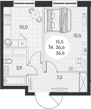 Планировка — Green Apple, 1-комн., 37 м²