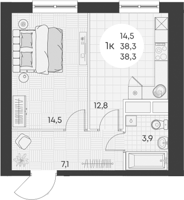 Планировка — Green Apple, 1-комн., 38 м²