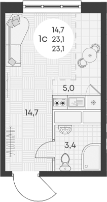 Планировка — Green Apple, Студия, 23 м²