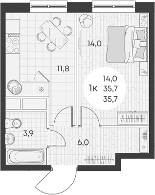 Планировка — Green Apple, 1-комн., 36 м²