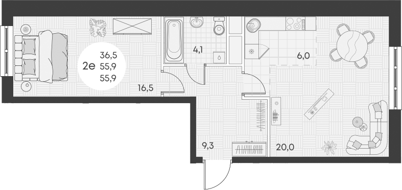 Планировка — Green Apple, 2-комн., 56 м²