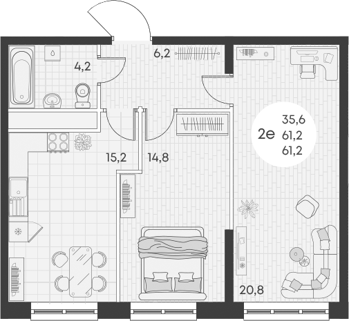 Планировка — Green Apple, 2-комн., 61 м²