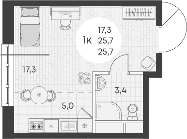 Планировка — Green Apple, Студия, 26 м²