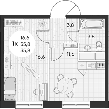 Планировка — Green Apple, 1-комн., 36 м²