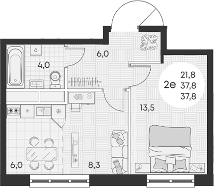 Планировка — Green Apple, 2-комн., 38 м²