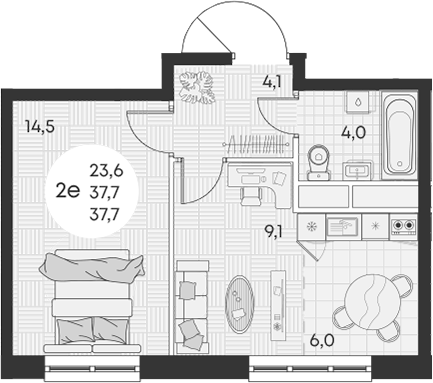 Планировка — Green Apple, 2-комн., 38 м²