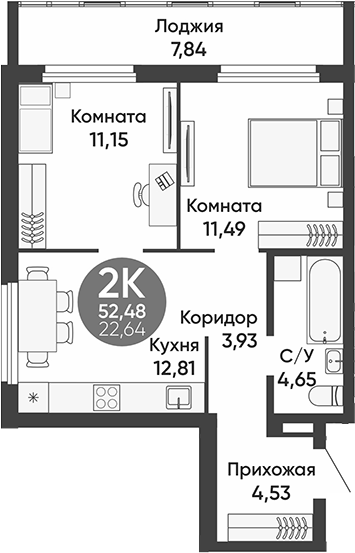 Планировка — Урбан парк, 2-комн., 49 м²