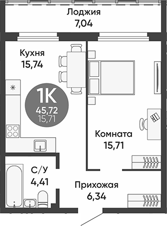 Планировка — Урбан парк, 1-комн., 42 м²