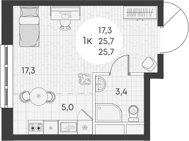 Планировка — Green Apple, Студия, 26 м²