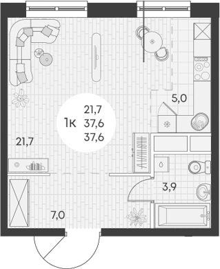 Планировка — Green Apple, Студия, 38 м²