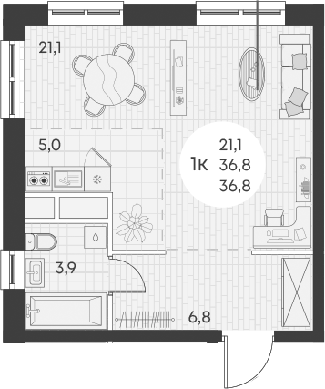 Планировка — Green Apple, Студия, 37 м²