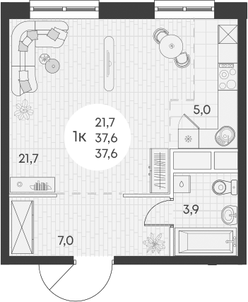 Планировка — Green Apple, Студия, 38 м²