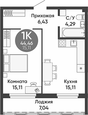 Планировка — Урбан парк, 1-комн., 41 м²