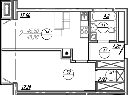 Планировка — АКСИС Центр, 2-комн., 46 м²