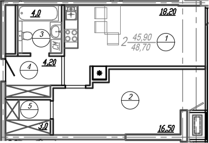 Планировка — АКСИС Центр, 2-комн., 46 м²