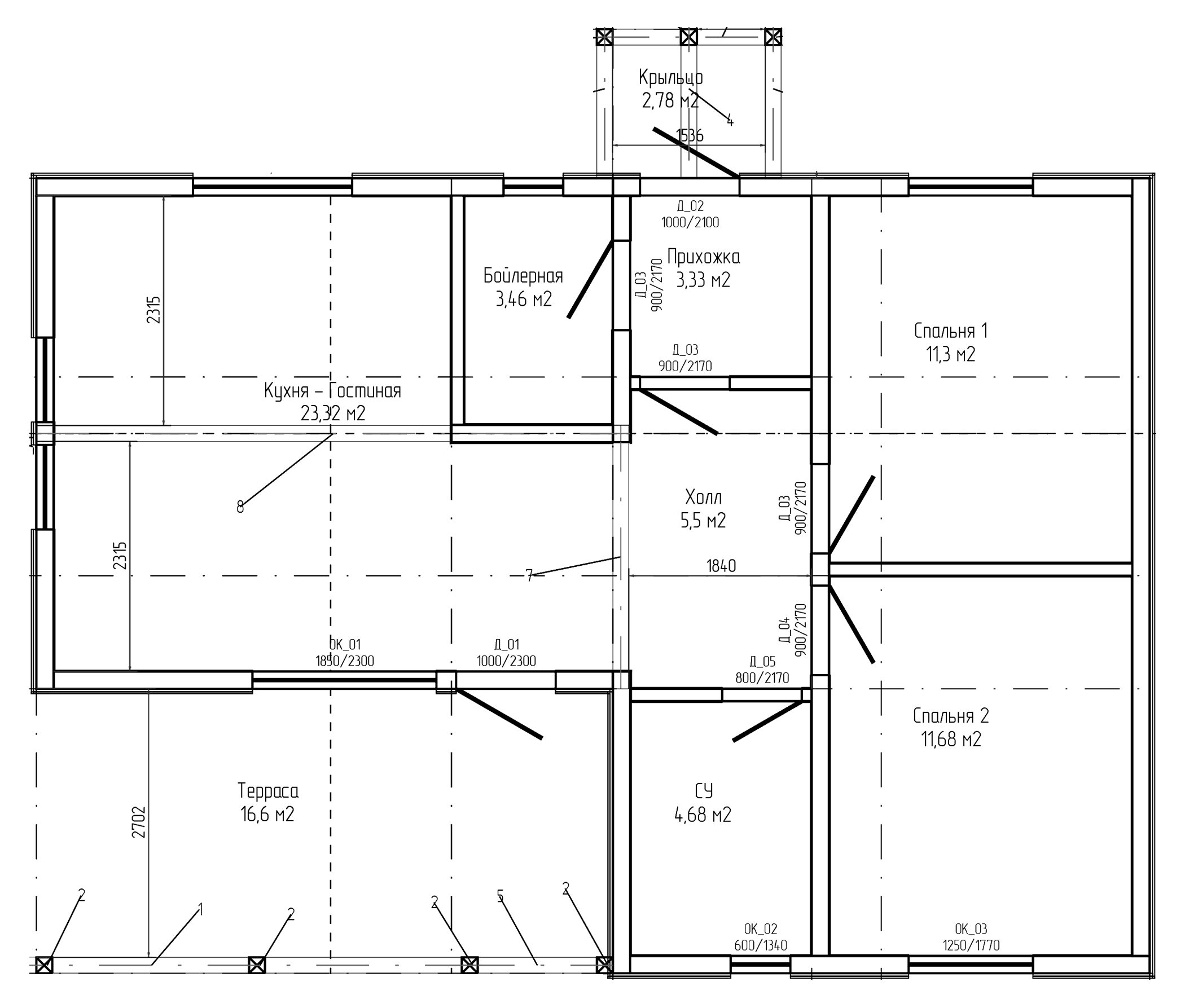 Планировка — Коттеджный поселок Калиновый, 2-комн., 65 м²